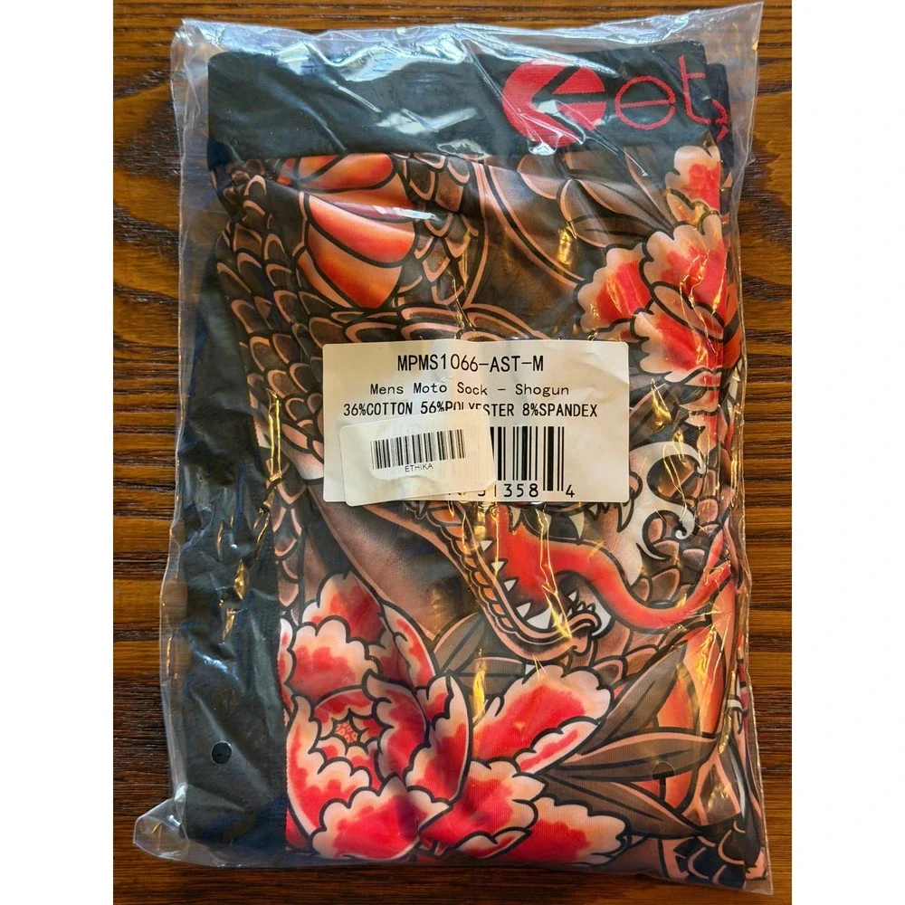 Ethika Mens Moto Sock‎ Shogun Black Tiger Dragon Knee High Performance Socks M